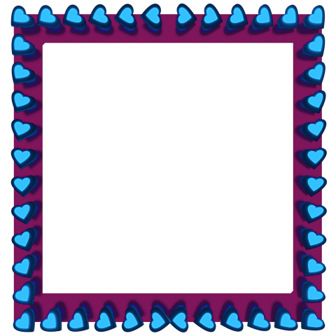 Blue Love Hearts Reflection on Magenta Square Border - Valentine Clipart